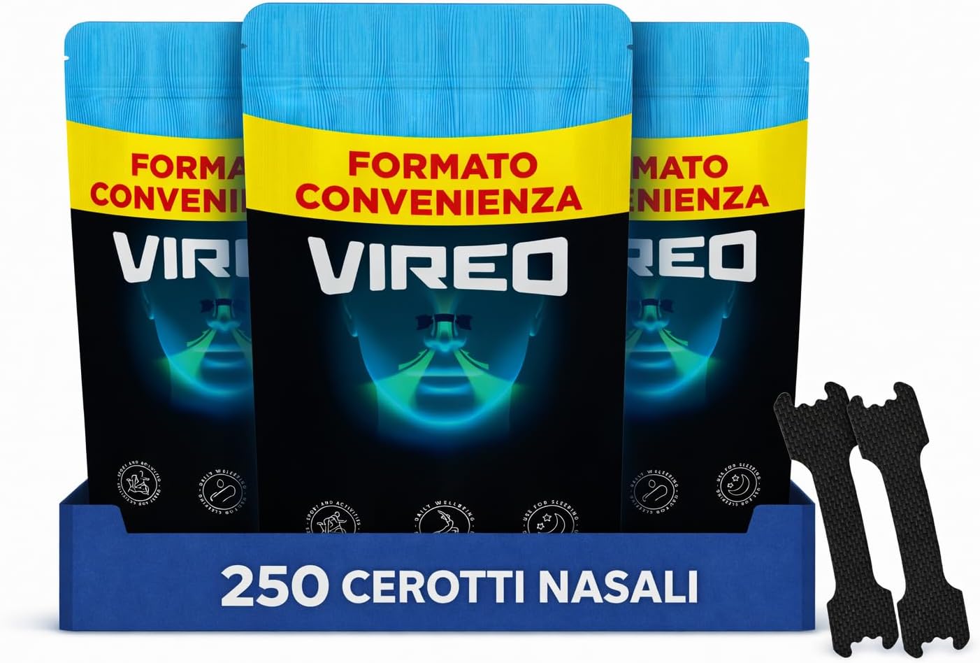 Vireo Cerotti Nasali Neri 150 pezzi: fissaggio affidabile per sonno e attività quotidiana