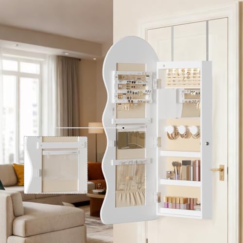 Detalle de HOOBRO Armario Joyero de Pared con Iluminación LED, Espejo y Cerradura - EWT08CDJC04