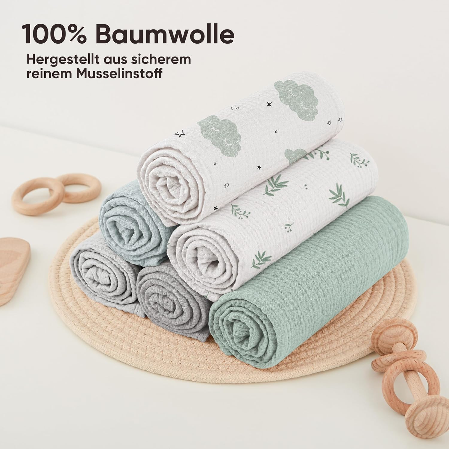 Thumbnail 4 de Bearmoss Moltontücher Baby – 100% Baumwolle Musselin Spucktücher, 3er Set, 60×60 cm