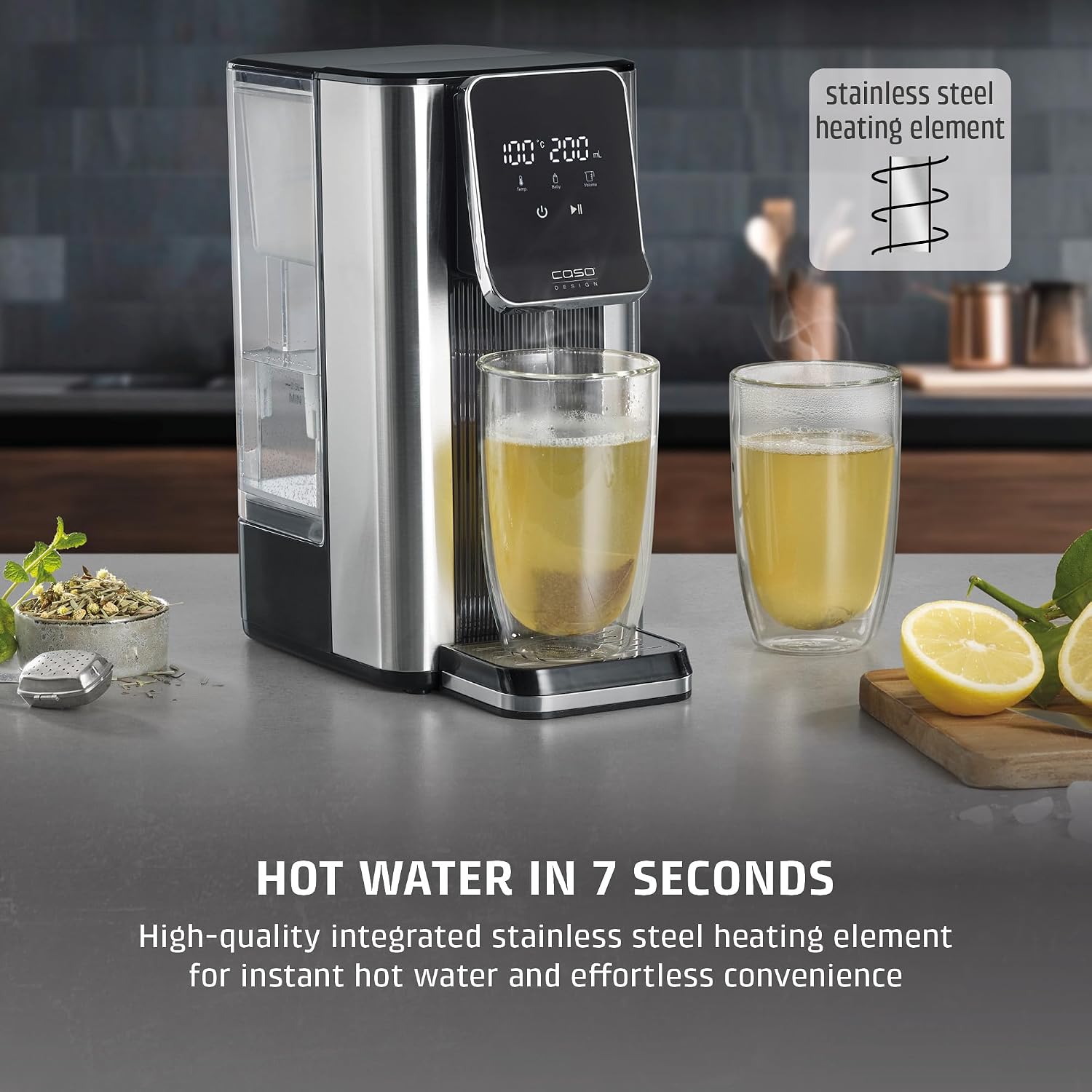 Detalle de CASO Design Hot 6 Advanced Turbo Hot Water Dispenser: A practical kettle replacement for everyday hot drinks and baby food