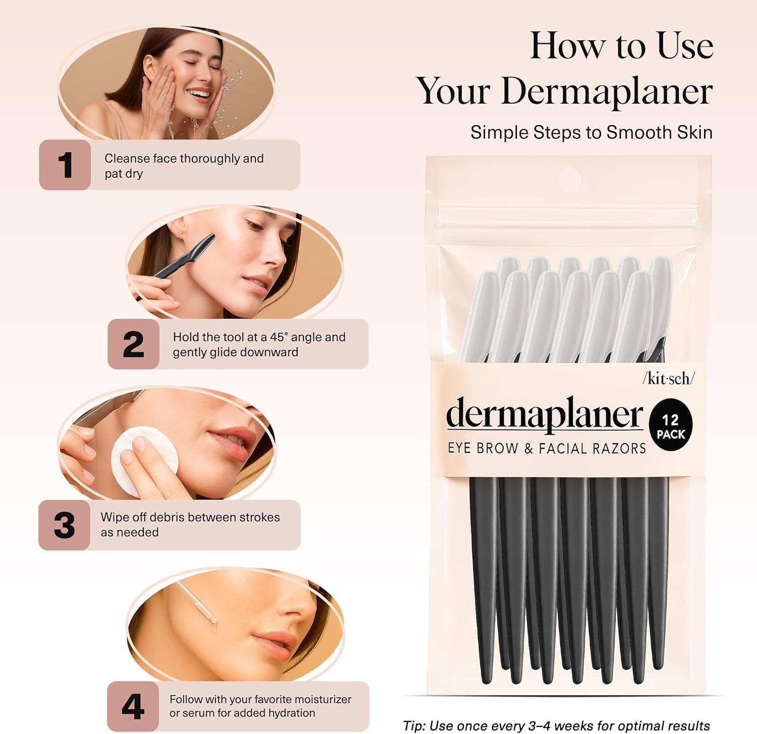 Thumbnail 6 de Kitsch Rasoir Dermaplane – Set dermaplane visage et outil de soin noir, 12 pièces