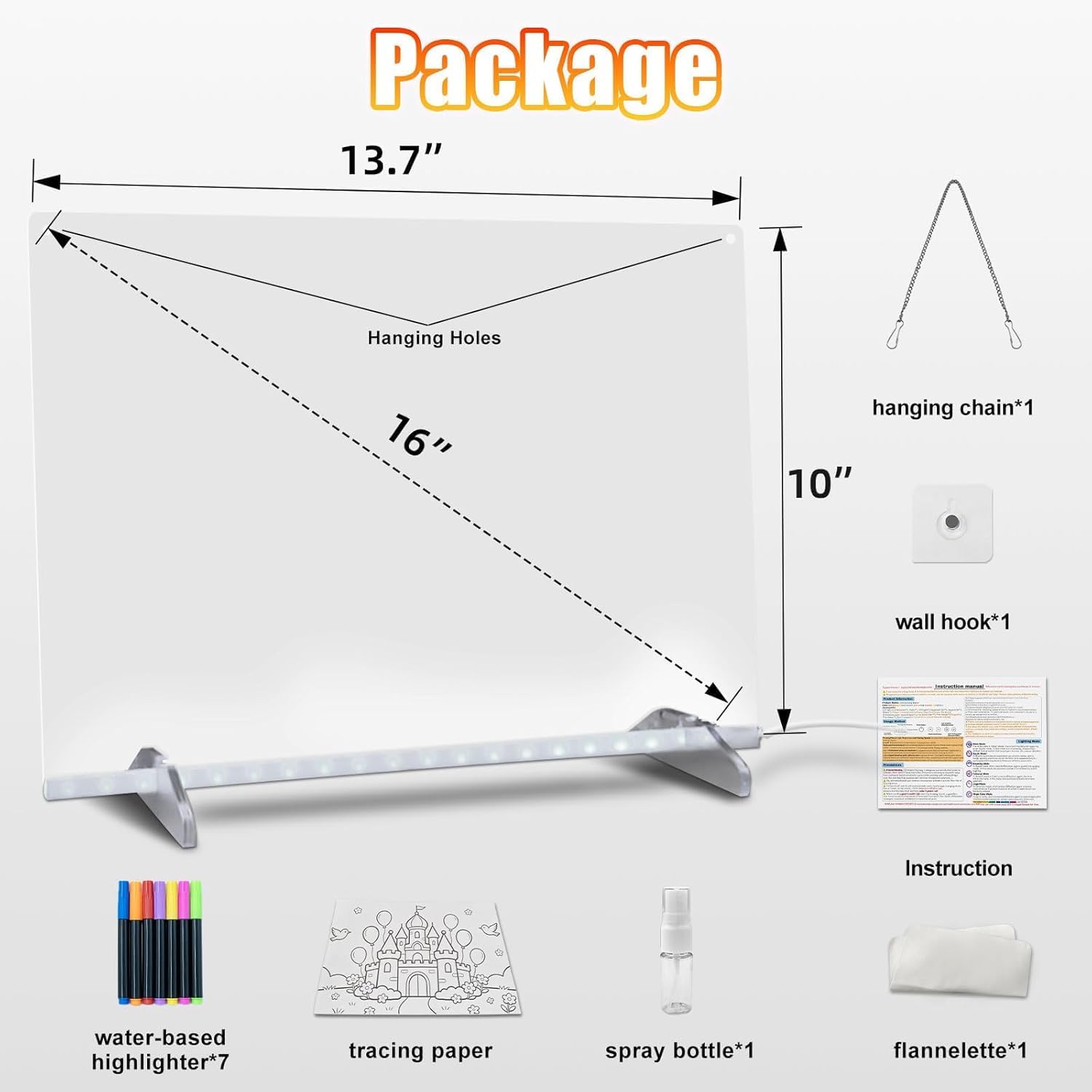 Detalle de Led Note Board with Colors 16'' – 8 RGB Colors, 6 Light Modes, Tracing Book