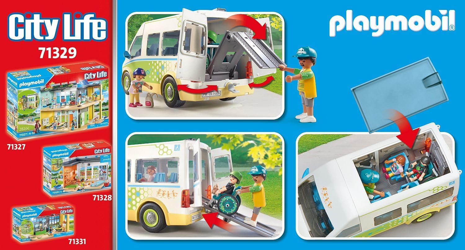 Detalle de PLAYMOBIL City Life 71329 Schulbus – Großer Schulbus mit Rampe, Platz für 5 Figuren