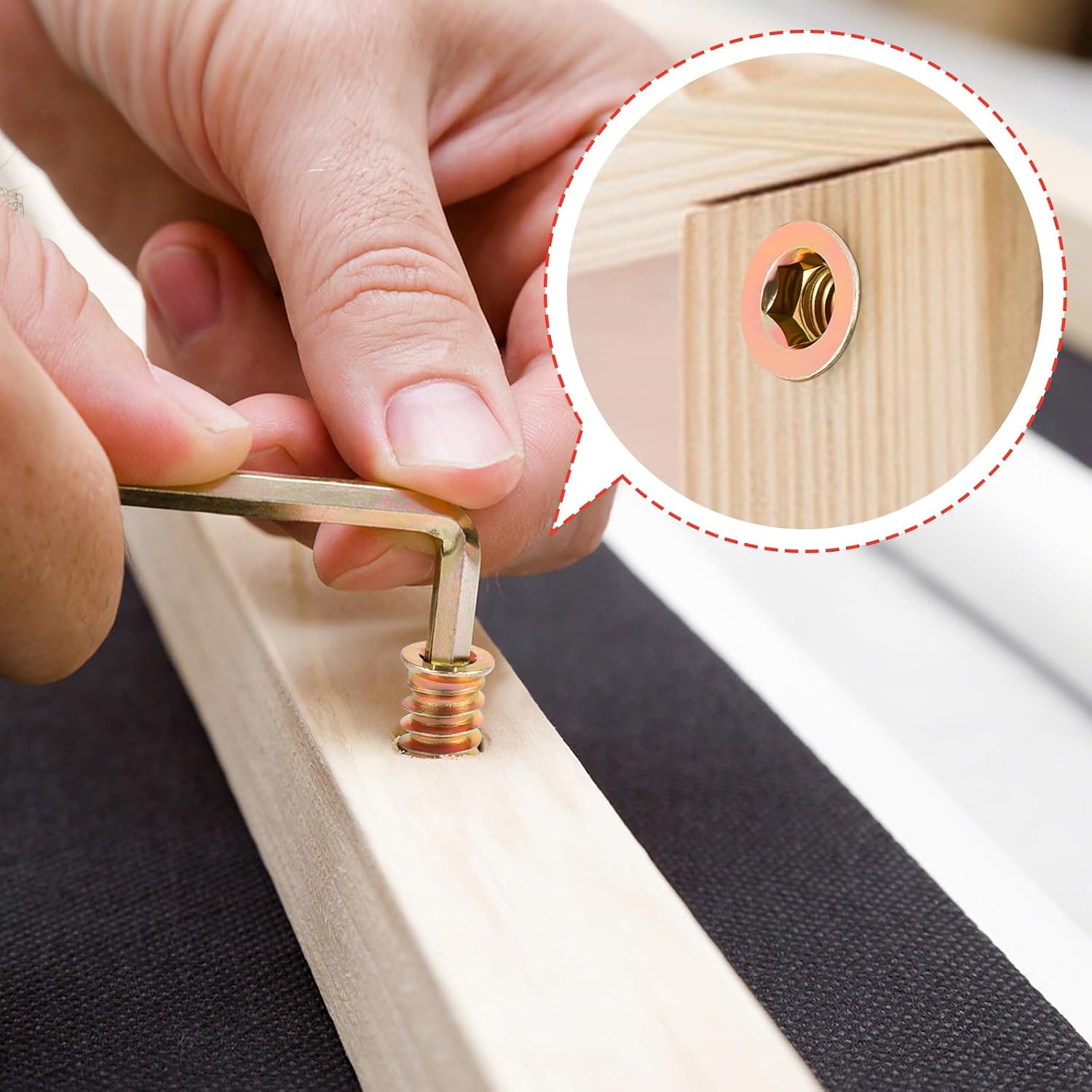 Detalle 2 de msymsyu M4 x 12 mm gänginsatser för trä, 25-pack i förzinkat kolstål
