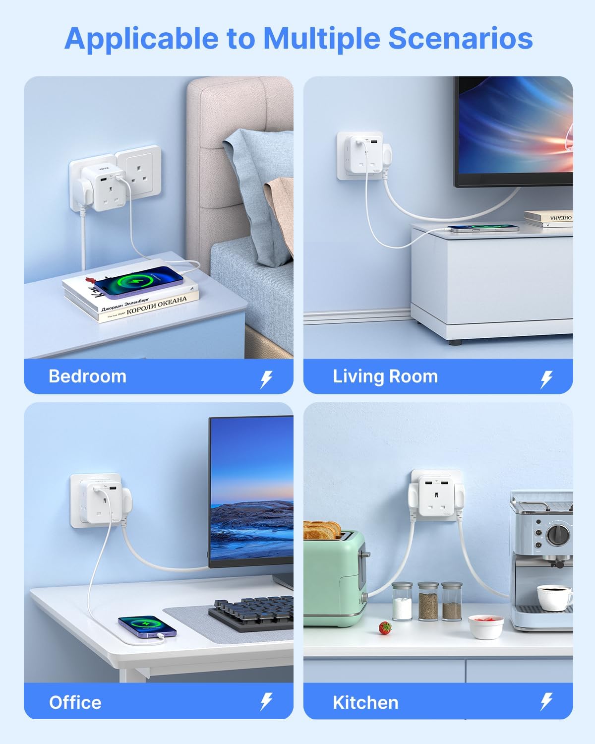 Thumbnail 6 de VINTAR Plug Adaptor with 2 USB and 3-way UK 13A socket extension (White)