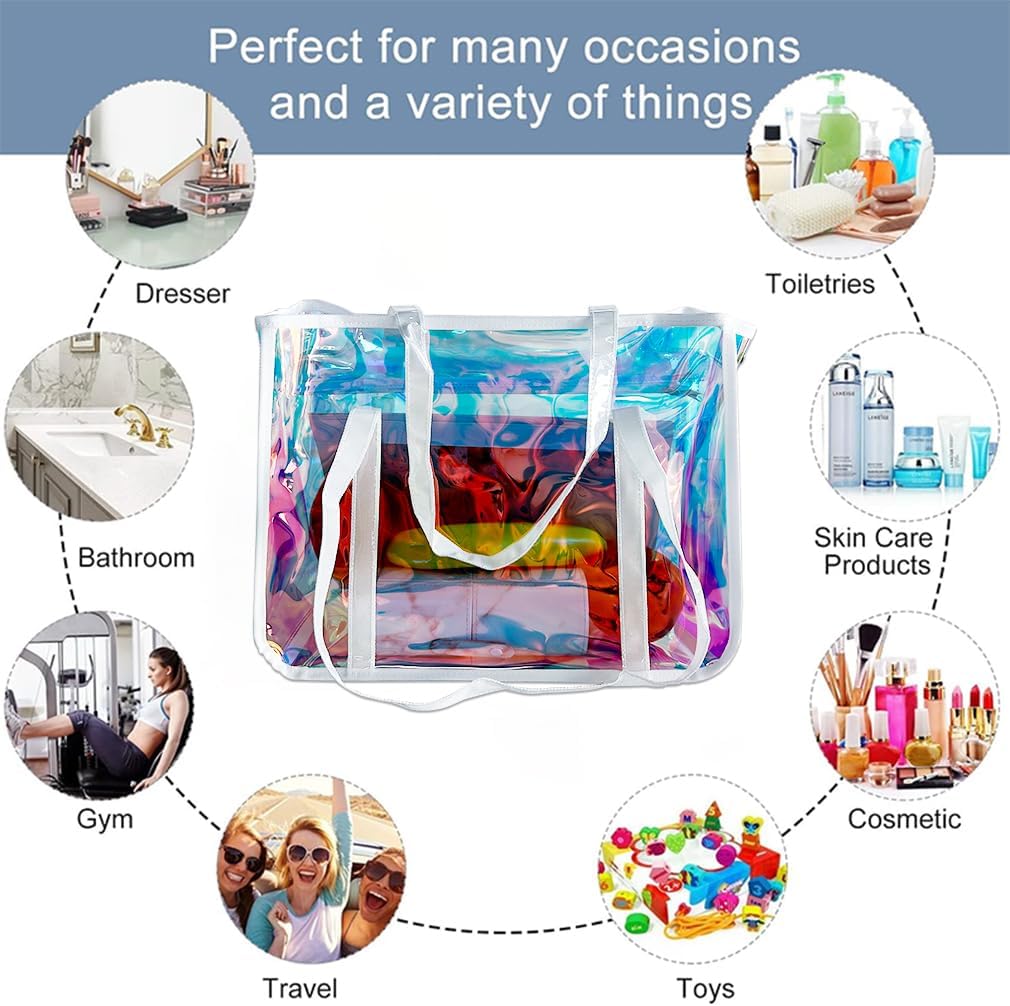 Detalle 2 de TotePrint Mode Frau Tasche – transparente holographische Strandtasche aus TPU (35 × 27 × 15 cm)