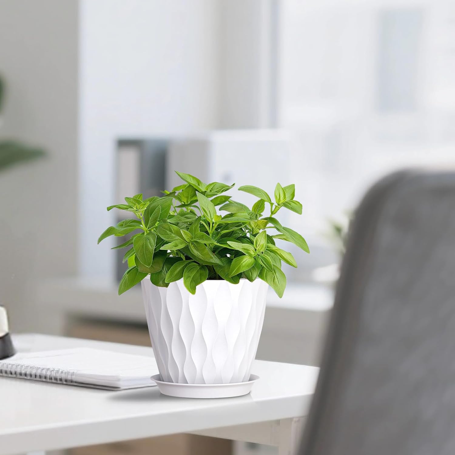 Thumbnail 5 de 12.5cm Plant Pots 6-Pack Plastic Planters with Drainage Holes and Saucers (White)