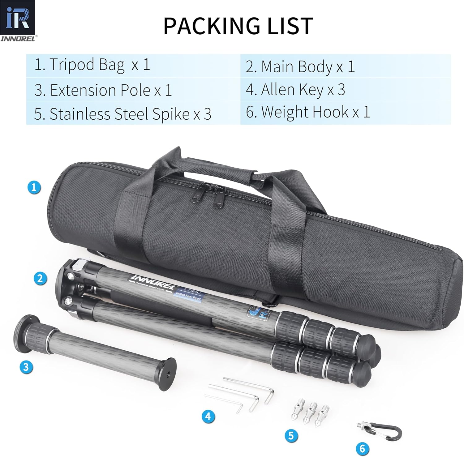 Thumbnail 6 de INNOREL KT324C carbon fibre tripod (without head) — compact travel stand up to 55lb/25kg
