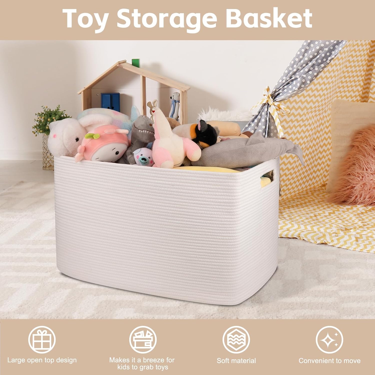 Detalle 2 de OIAHOMY FSB-A-C-110L XXXLarge Cotton Rope Storage Basket, 118L, White