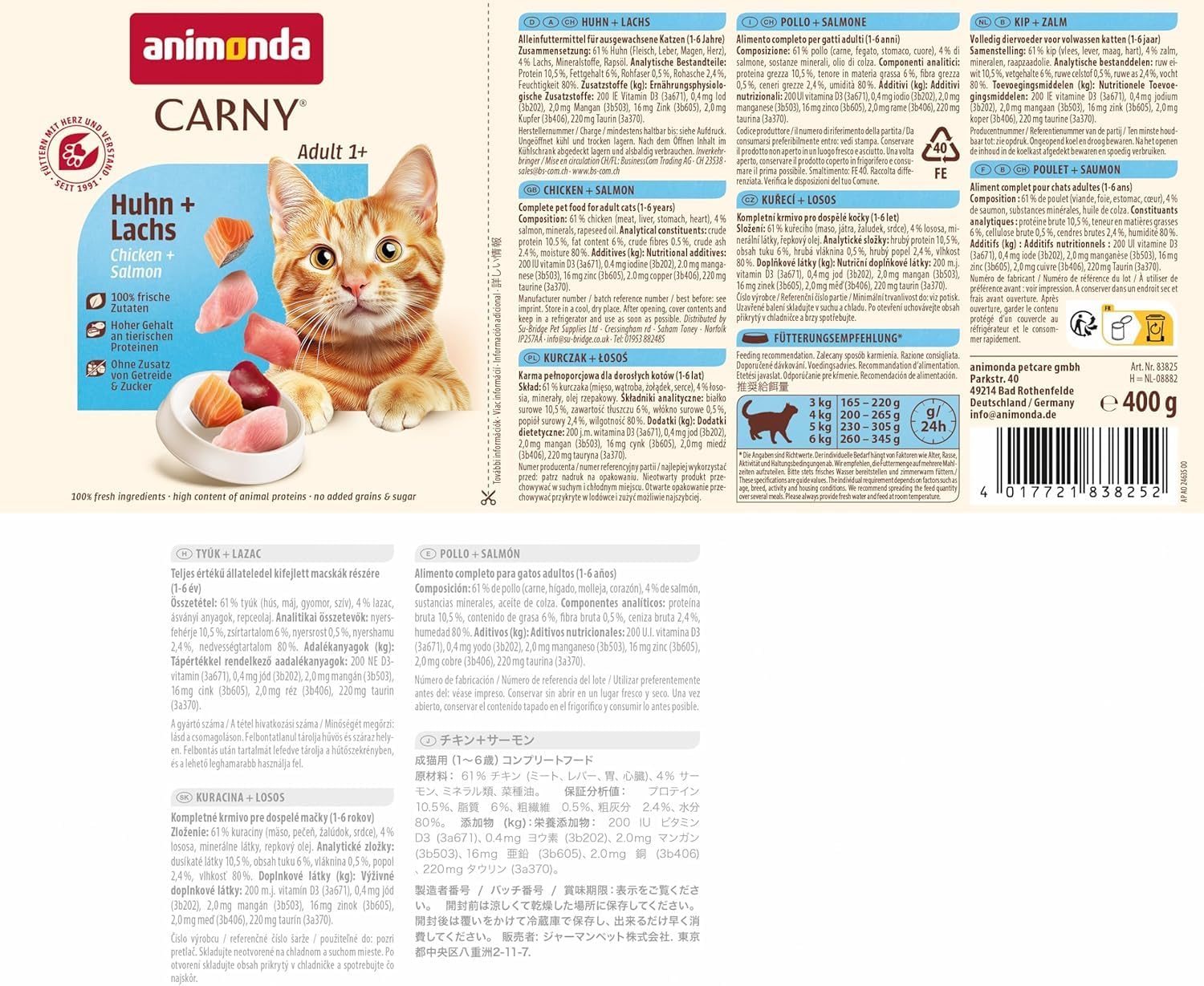 Detalle de animonda Carny Adult Nassfutter Huhn + Lachs – 6 x 400 g
