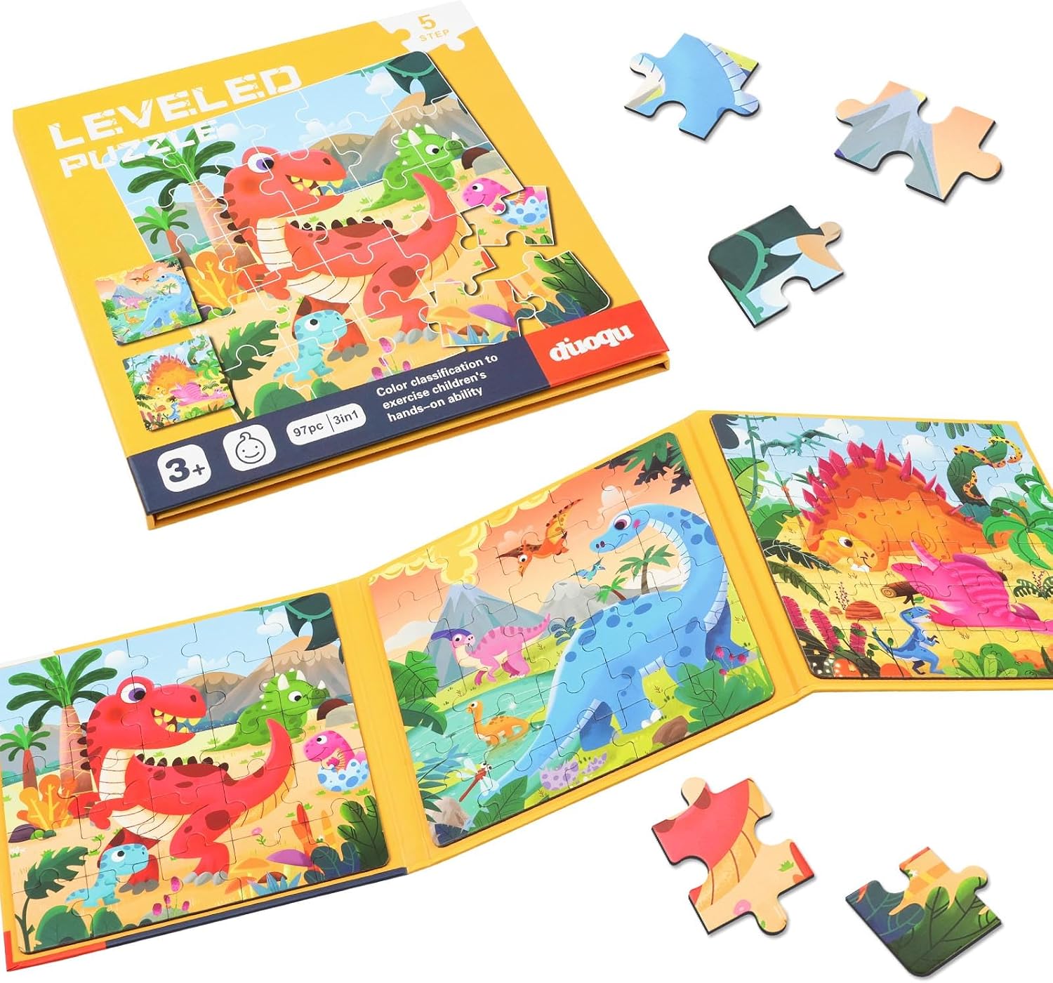 Detalle de Puzzle magnetici Aolso in scatola-latta per bambini 3-7 anni: gioco Montessori con dinosauro e animali