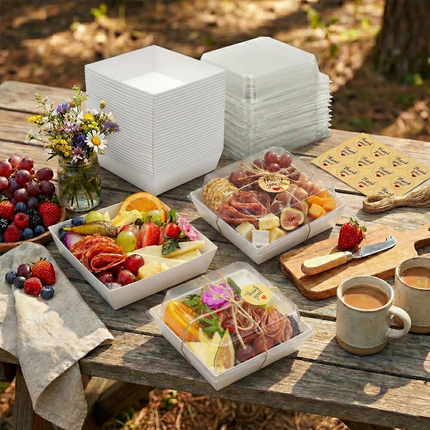Detalle de Leafiew 50-Pack Small Charcuterie Boxes with Clear Lids (5-Inch) — To-Go Disposable Mini Food Containers, White
