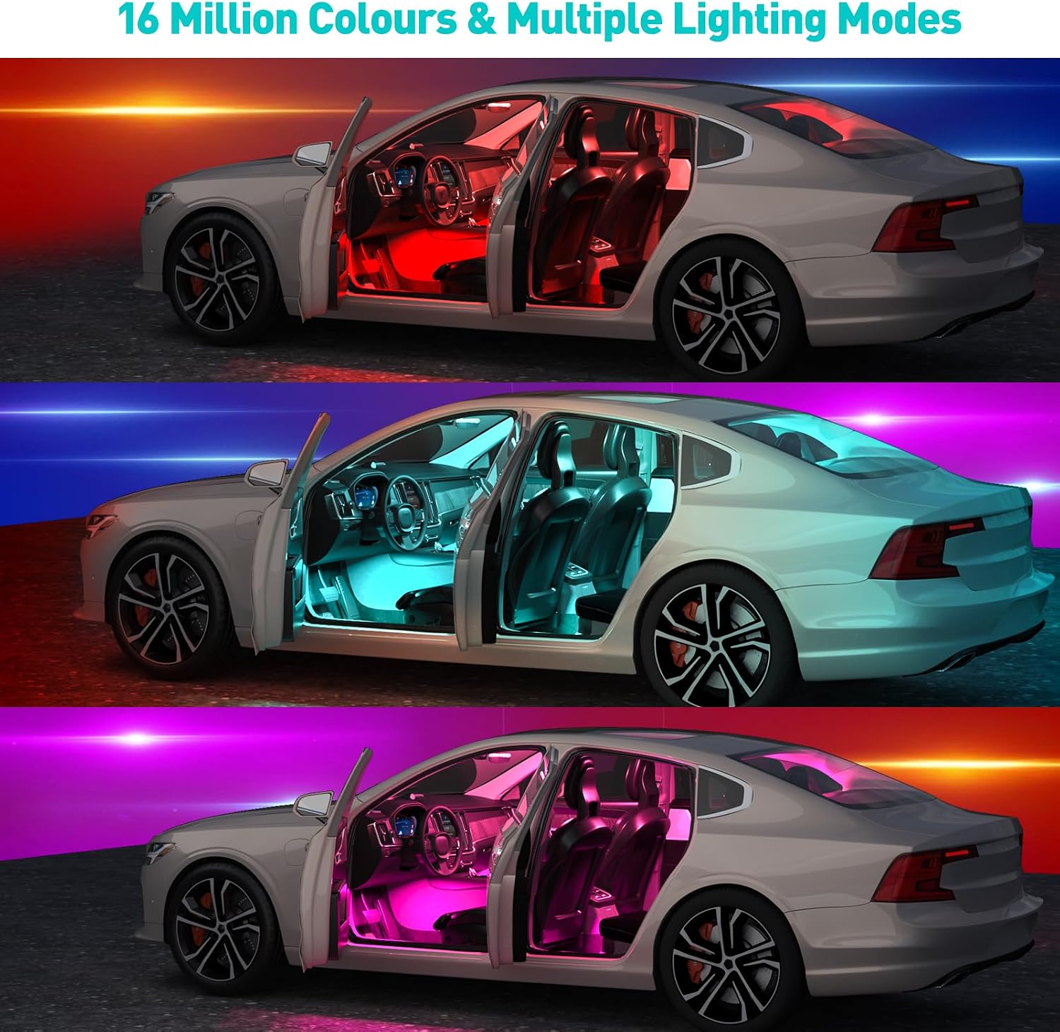 Detalle de YiLaie Car LED Interior Lights (DC 12V) with APP control, music sync and 16 million colours