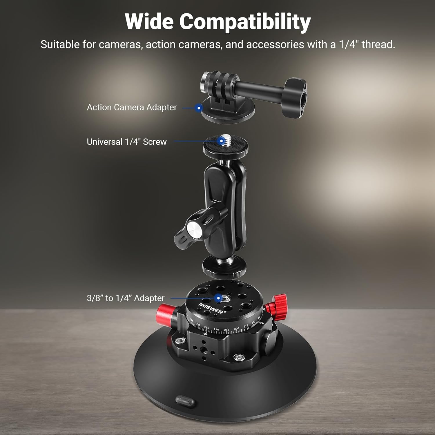 Detalle de NEEWER 6" Suction Cup Camera Mount with Ball Head