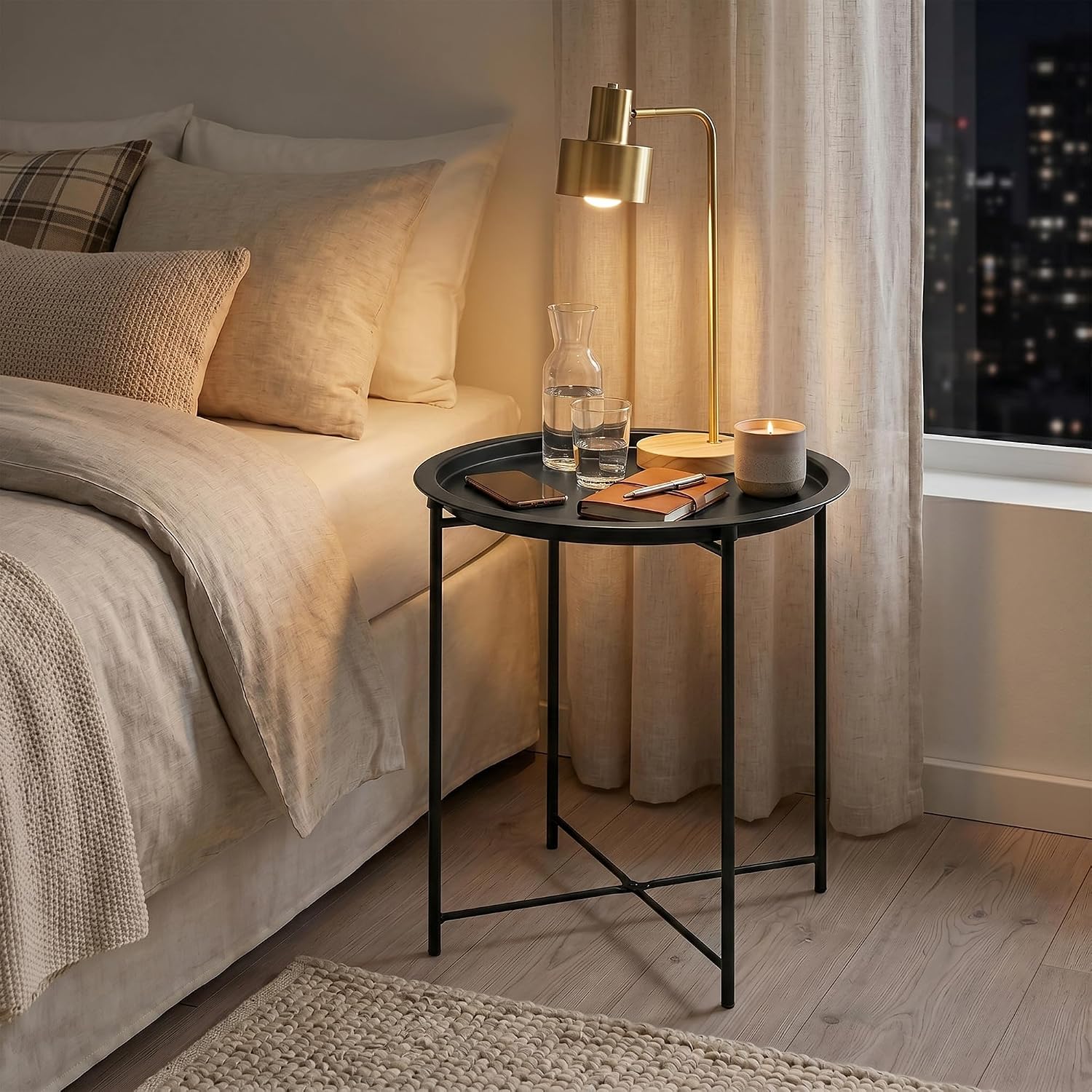 Detalle 2 de VECELO Folding Metal Side Table, Set of 2