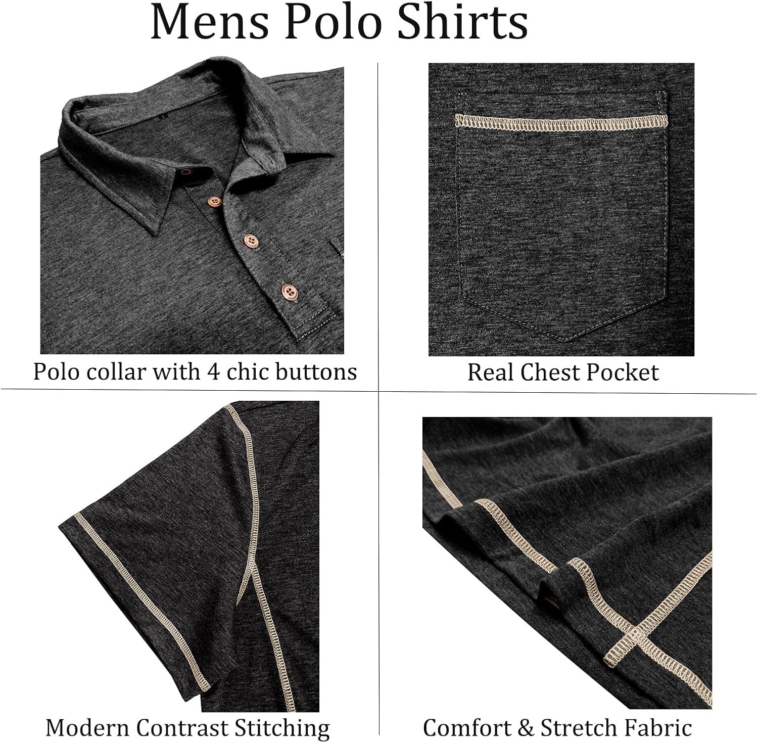 Detalle 2 de Volemo Men’s Short Sleeve Polo Shirts – Casual Summer Smart Polo with Pocket