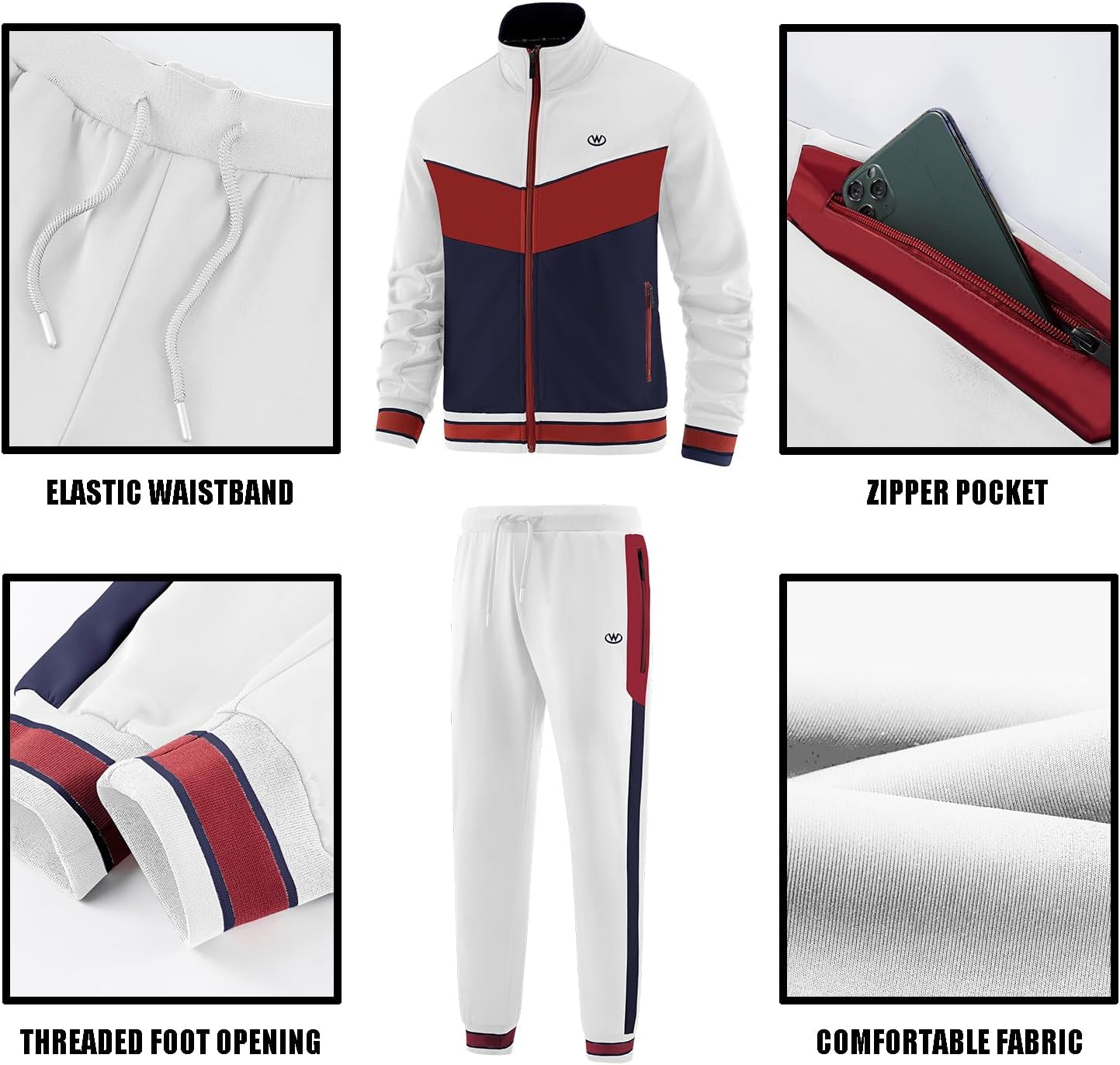 Detalle de ANOTWENER Survêtement décontracté à manches longues avec fermeture éclair pour homme – 2 pièces