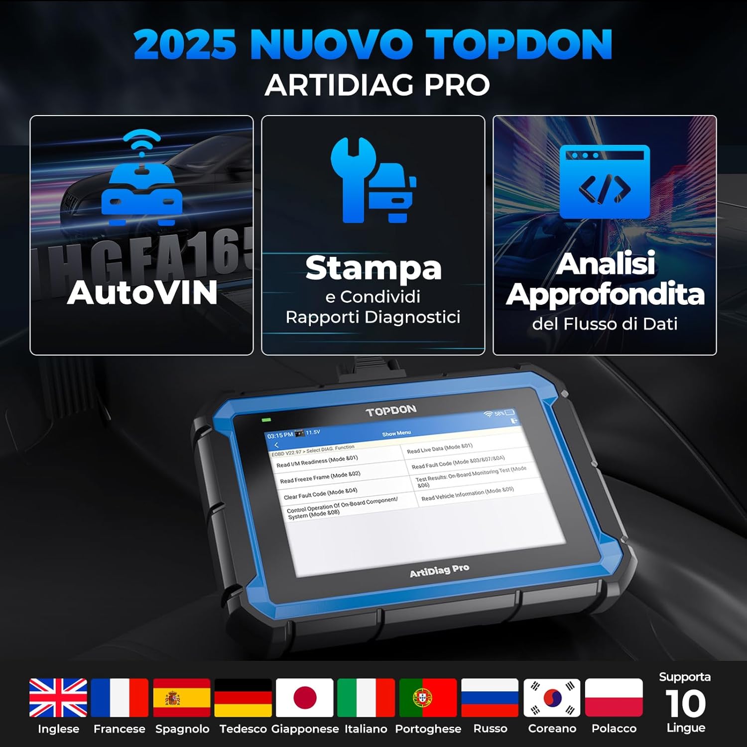 Thumbnail 5 de TOPDON ArtiDiag Pro V2.0 OBD2 con controllo bidirezionale e codifica ECU