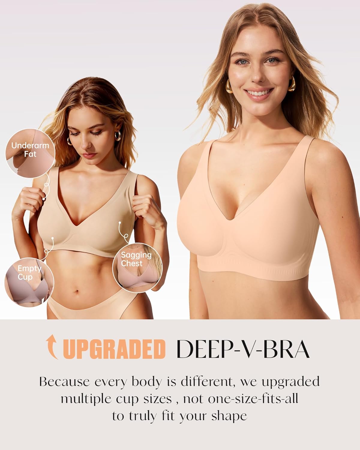 Detalle de LetsJoli 2026 Jelly Bras for Women – Wireless Deep V Seamless Push-Up Bralette