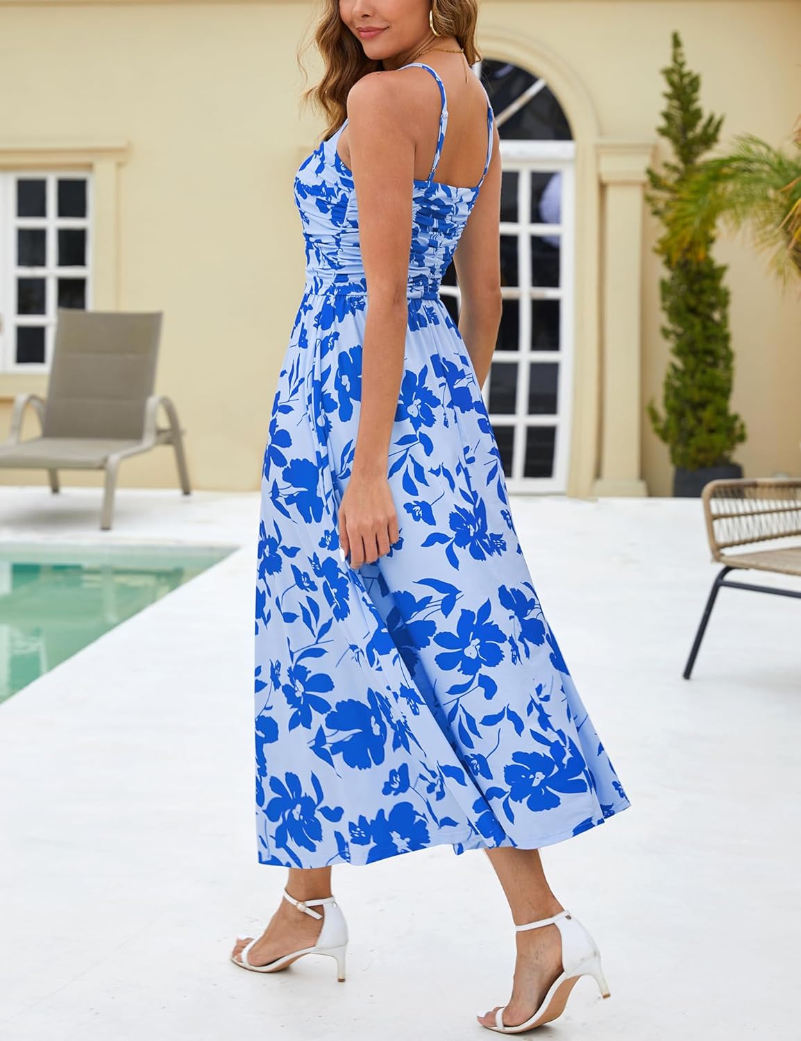 Thumbnail 2 de Annebouti Women’s Ruched Floral Maxi Dress with Adjustable Spaghetti Straps and Pockets