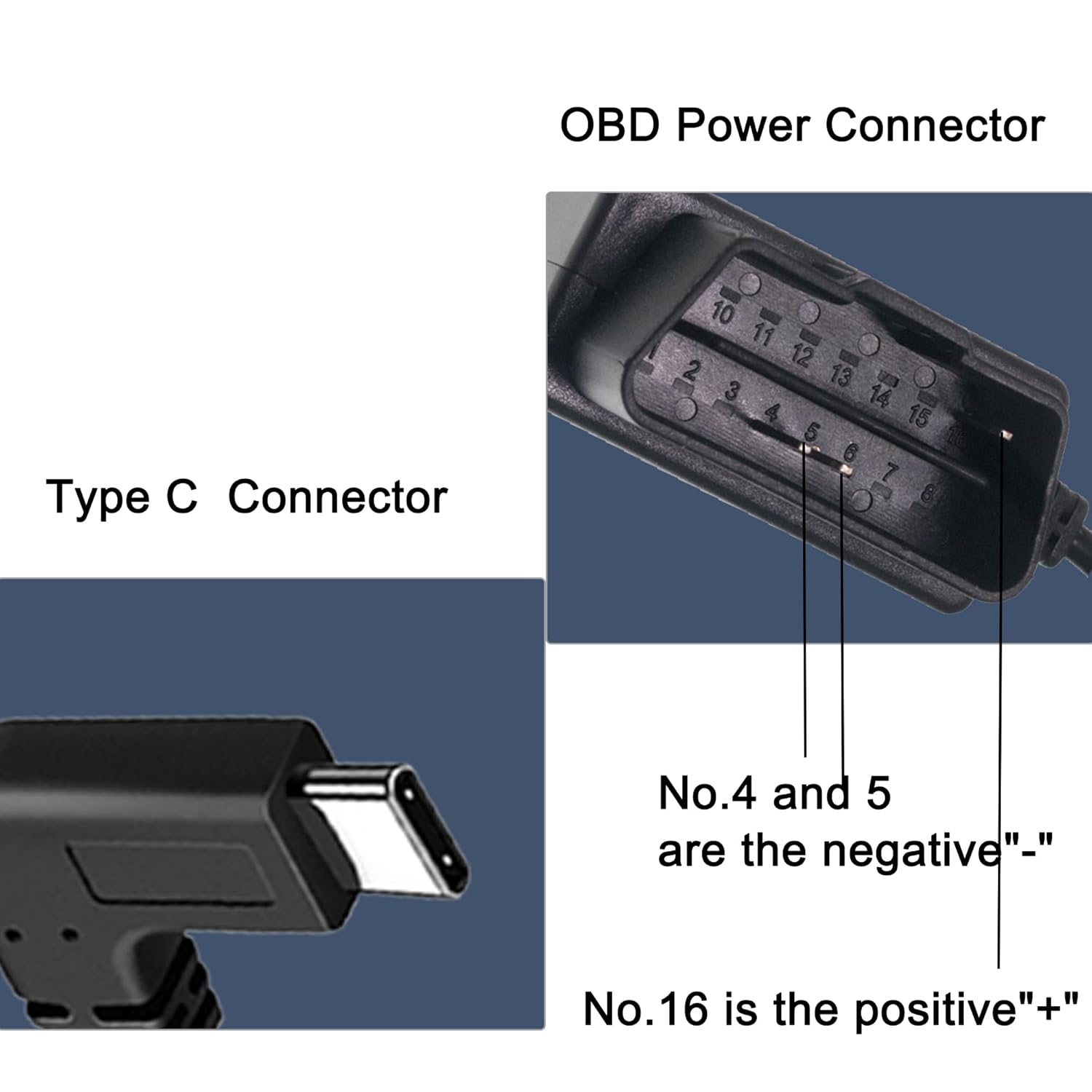 Detalle de MISYNLON OBD Power Cable for Dash Camera (OBD2 to Right Angle USB-C)