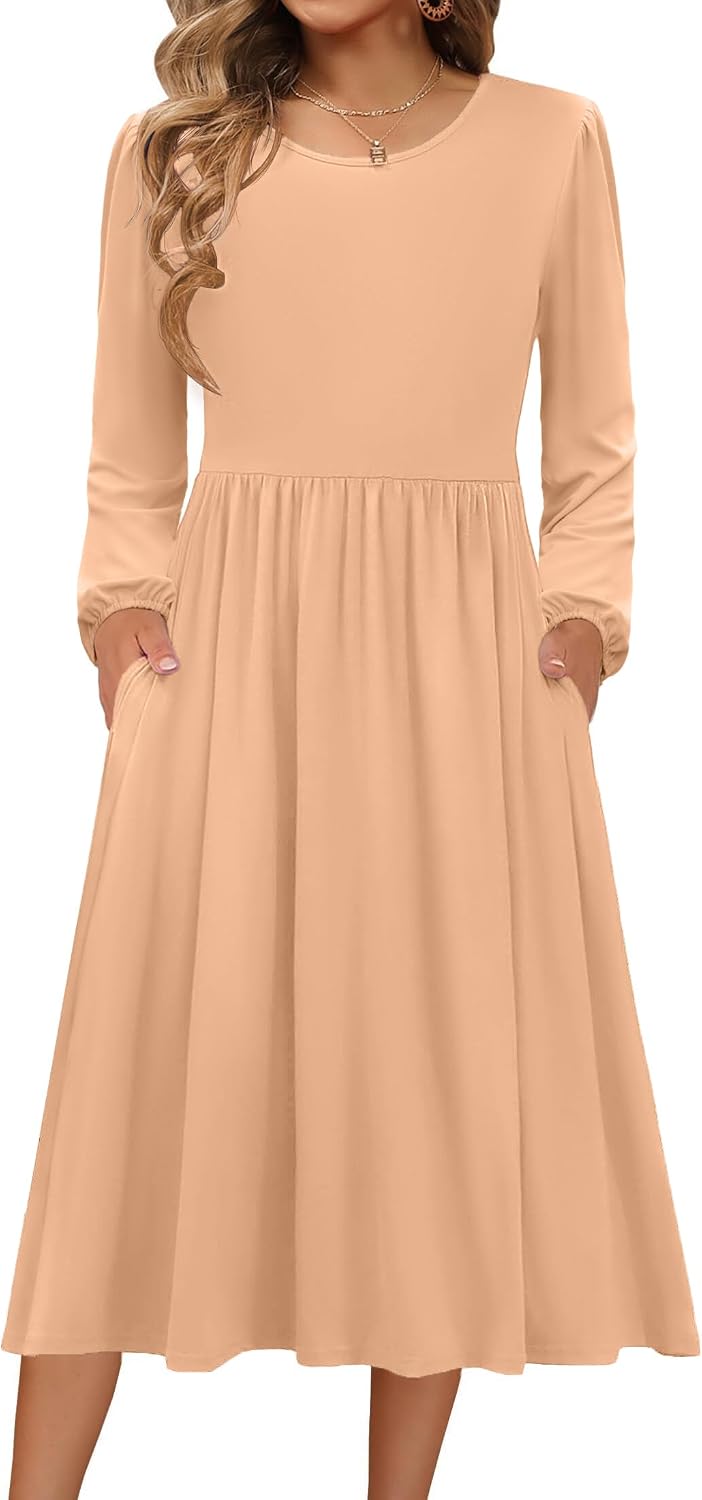 Detalle de Zeagoo Long Sleeve Boho Midi Dress with Pockets
