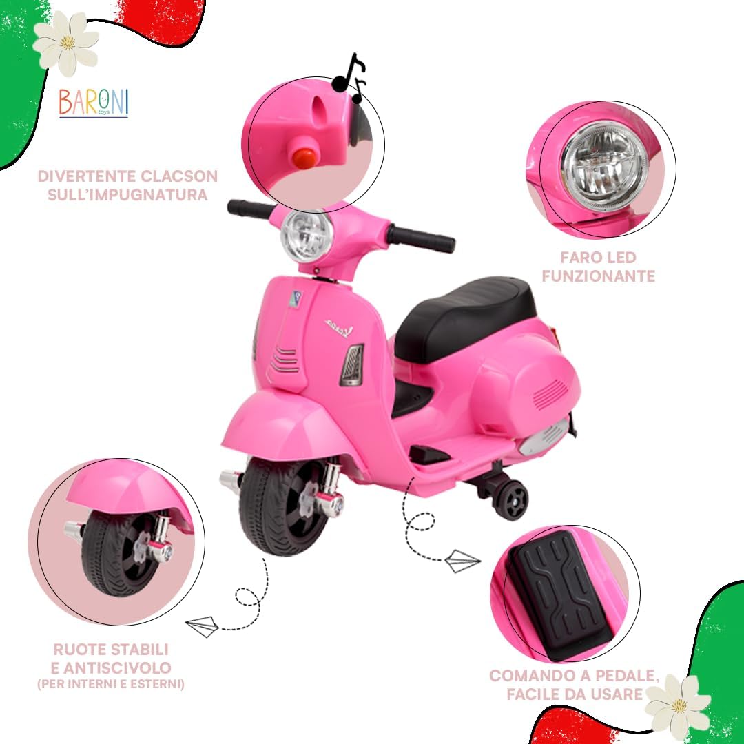 Detalle de Baroni Toys Vespa elettrica 3 km/h rosa