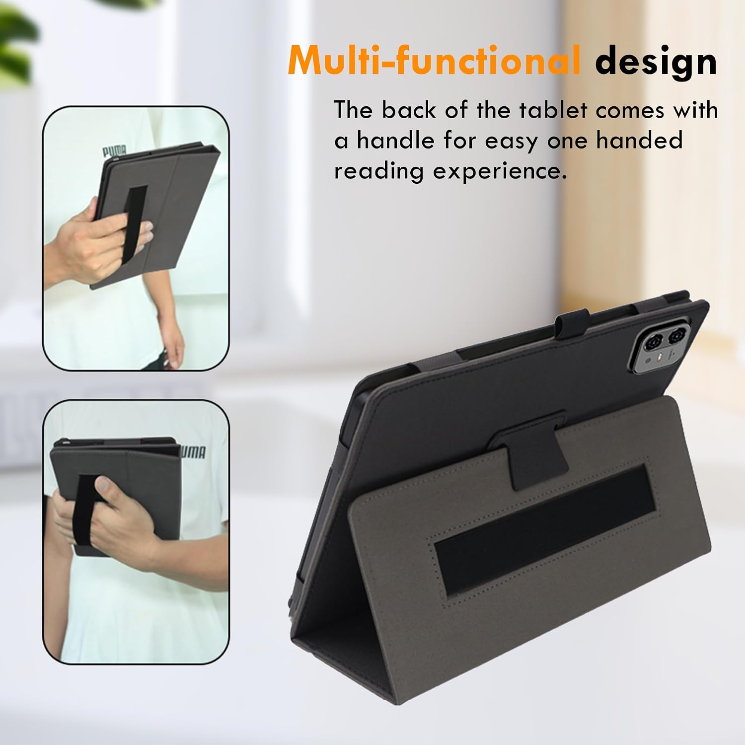 Detalle 2 de zZjoOoj Schutzhülle für Teclast ArtPad Pro 12,7 Zoll (2025) – ultra-dünnes PU-Case mit Grip-Band und 2-Stufen-Ständer, schwarz