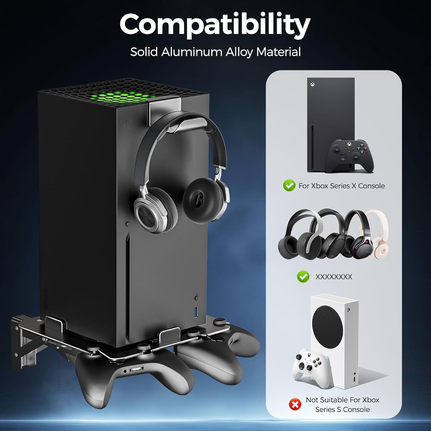 Thumbnail 1 de Bricok Wall Mount for Xbox Series X with Cooling Vent – Foldable Aluminium Holder with Controller Storage