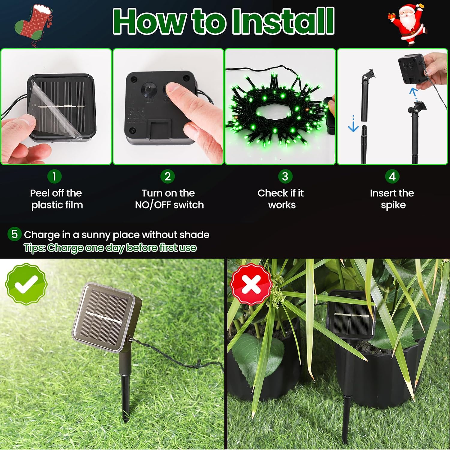 Detalle 2 de Moettany 5GREEN-2-TYN Solar Christmas String Lights, 100 Green LEDs, 8 Modes