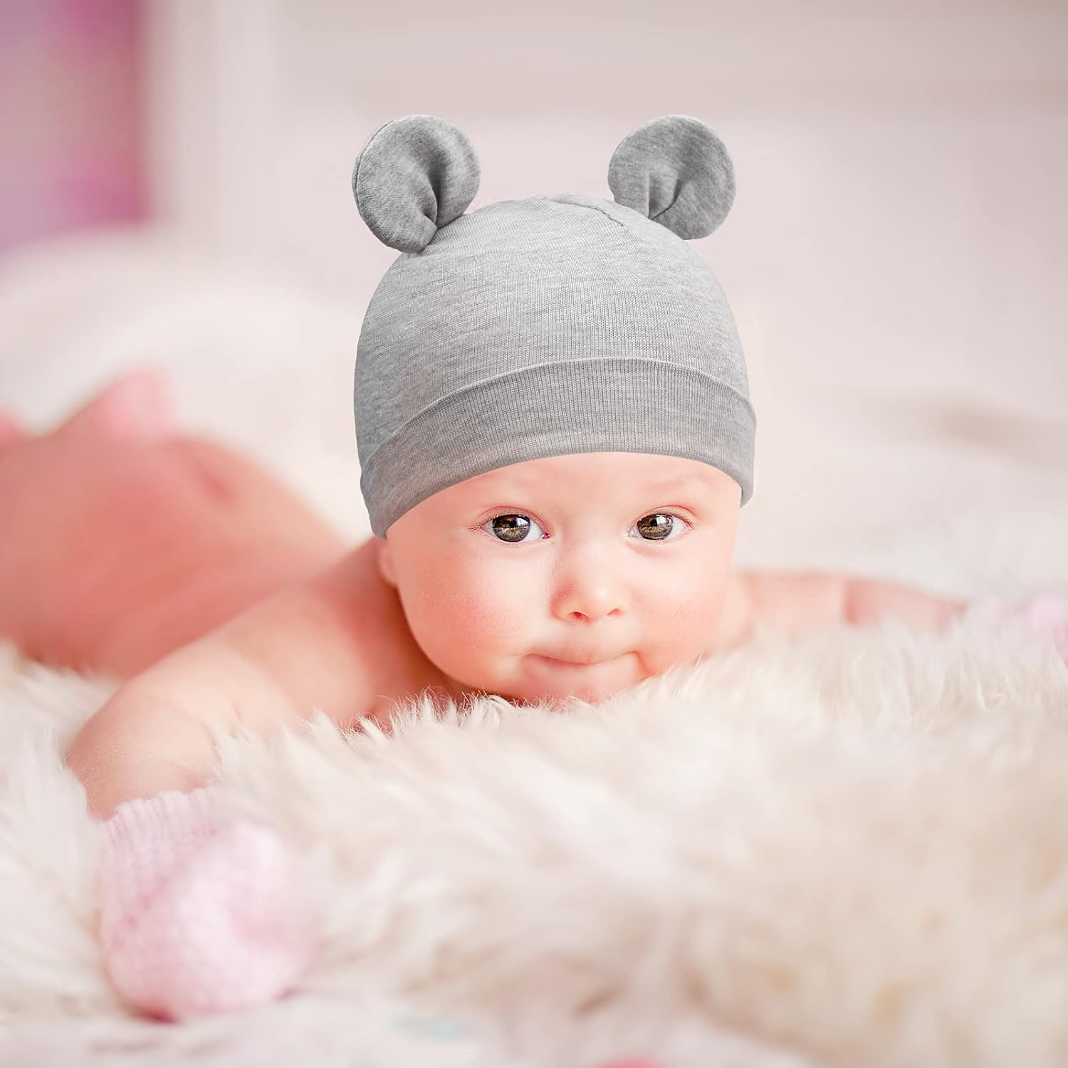 Detalle de DRESHOW 4 Pieces Baby Beanie Set – Soft Knit Hats for Newborn to Toddler
