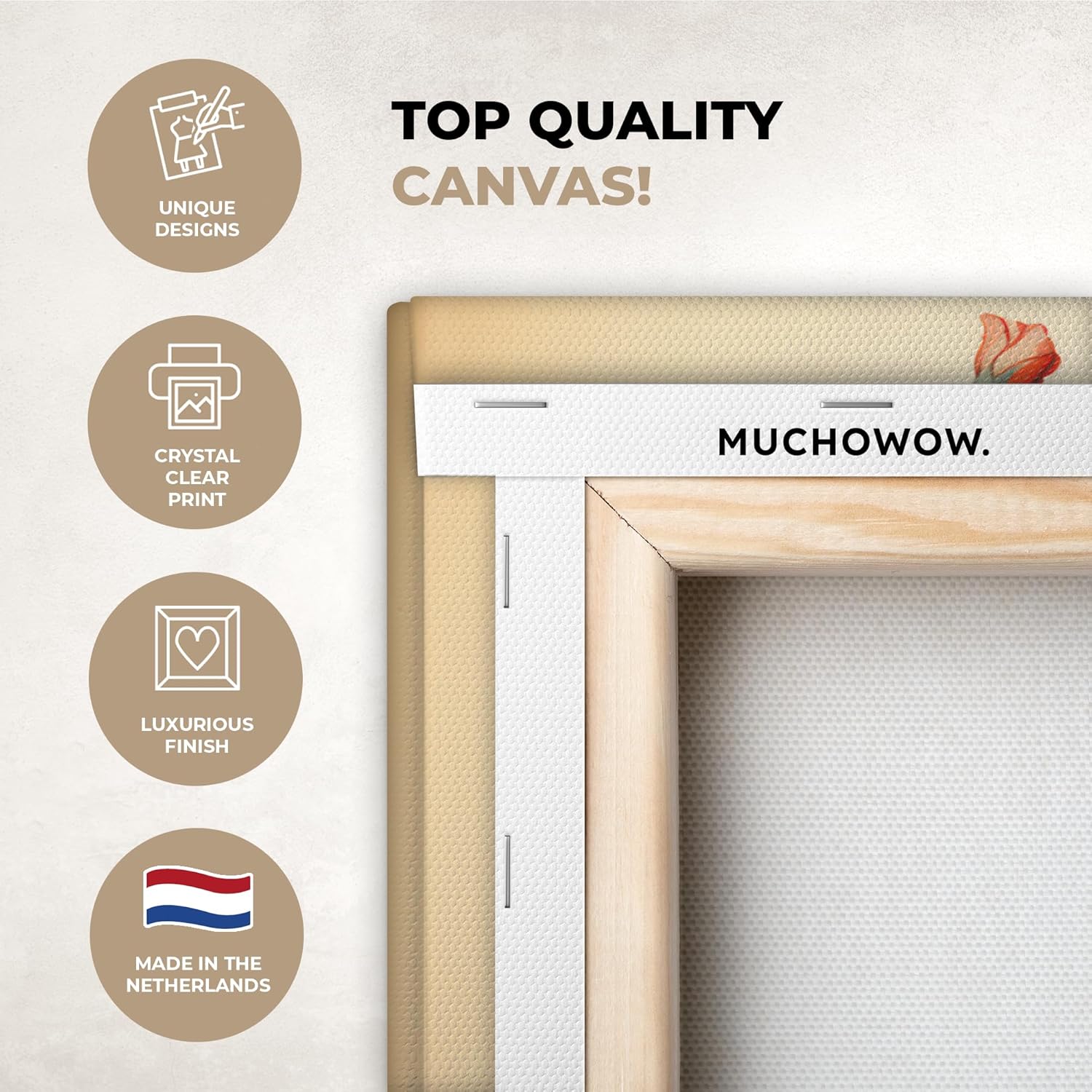 Thumbnail 1 de MuchoWow Impression sur Toile 60x40 cm Fleurs beige 🎨