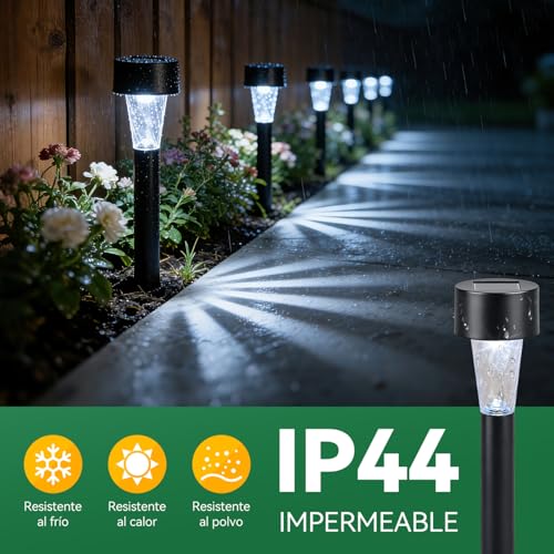 Detalle de Aigostar 12 Uds Balizas Solares para Exterior – Luz Fría 6500K, IP44, Iluminación Solar para Jardín, Terraza y Camino