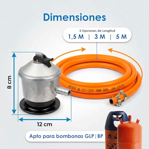 Detalle 2 de Cia&Co Kit Regulador Gas Butano 30 mbar + Manguera 1,5 m + Abrazaderas (Classic - 1,5 m)