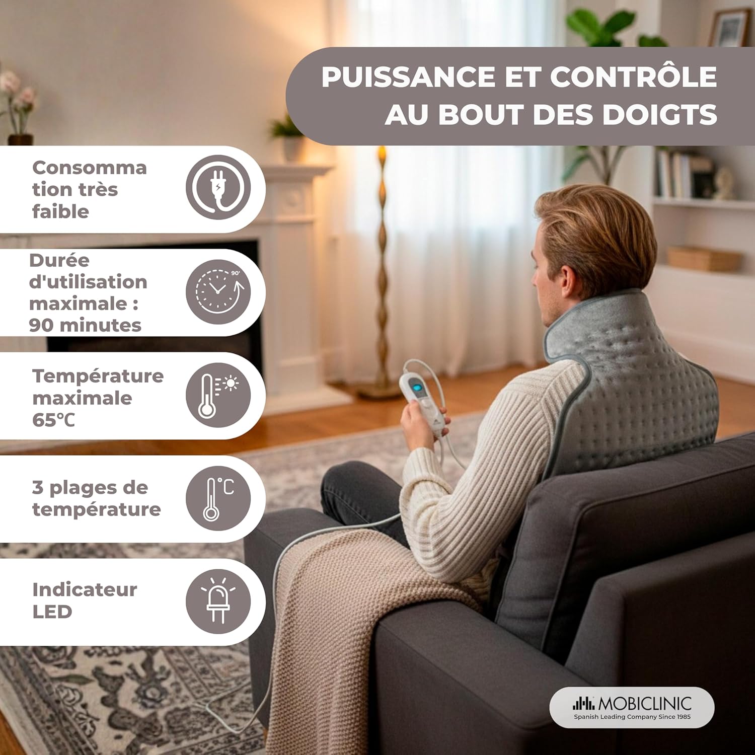 Detalle 2 de Mobiclinic® Coussin chauffant dos et nuque 62x43