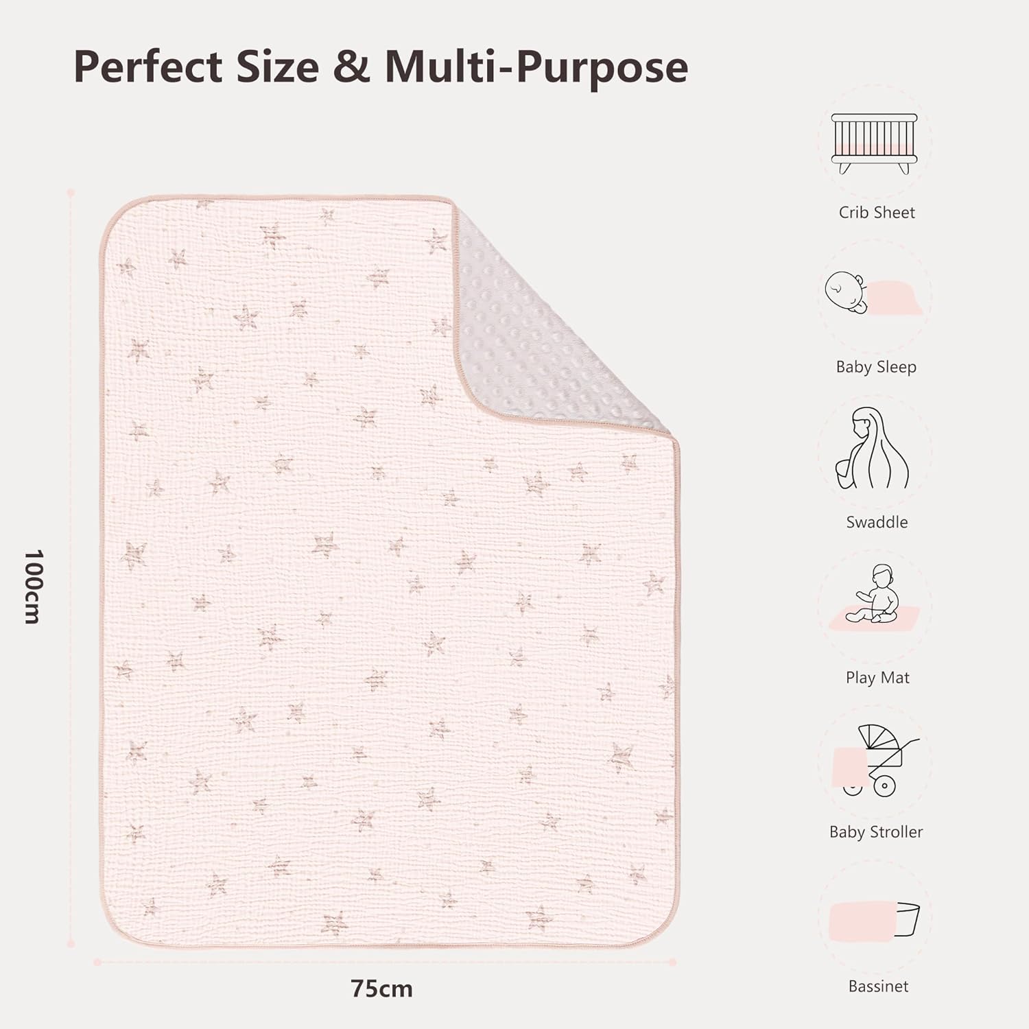 Detalle de Susurration Baby Blanket for Unisex - Pink Star 75x100 cm