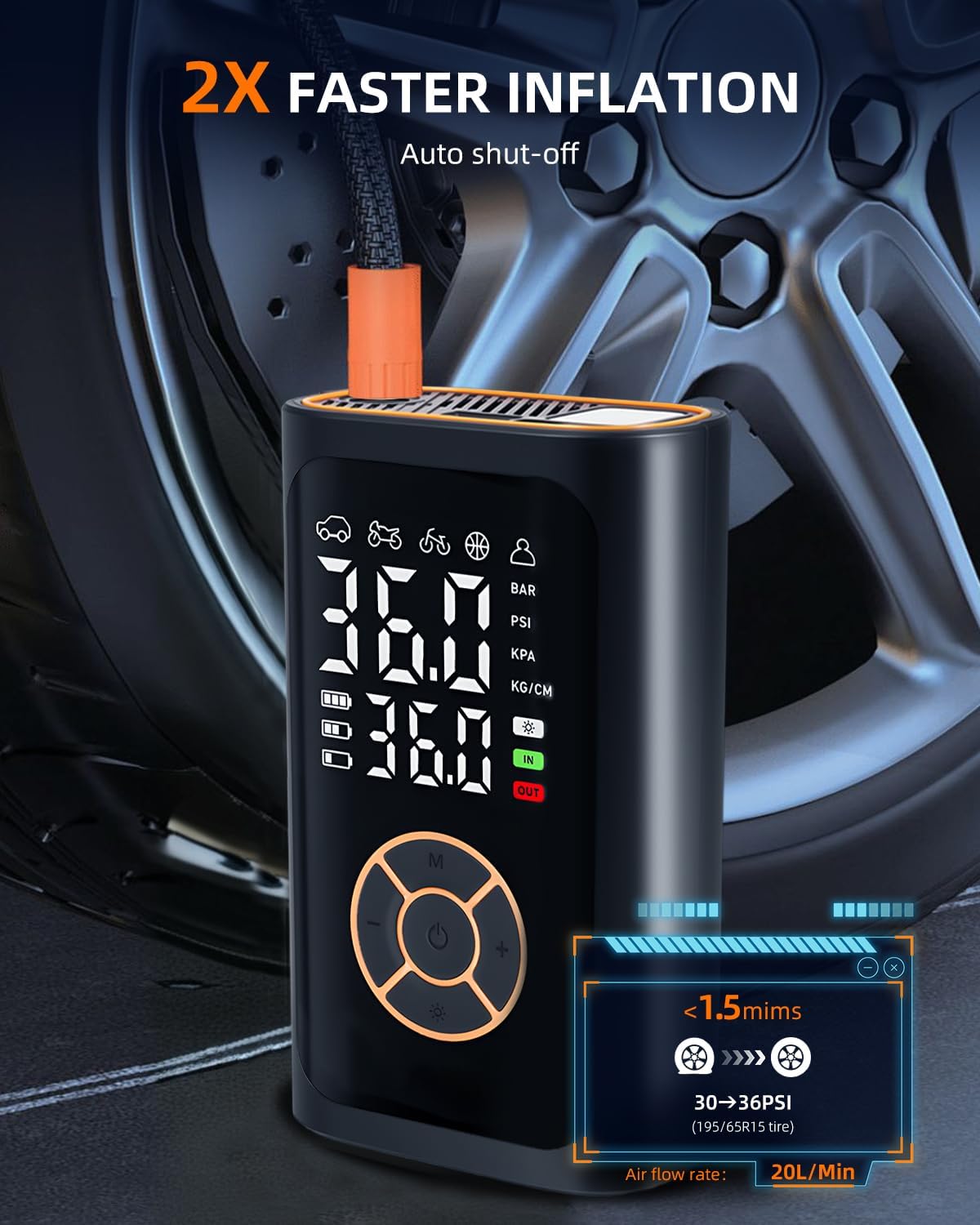 Detalle 2 de Compresor Aire Portátil 150 PSI Inflador Coche