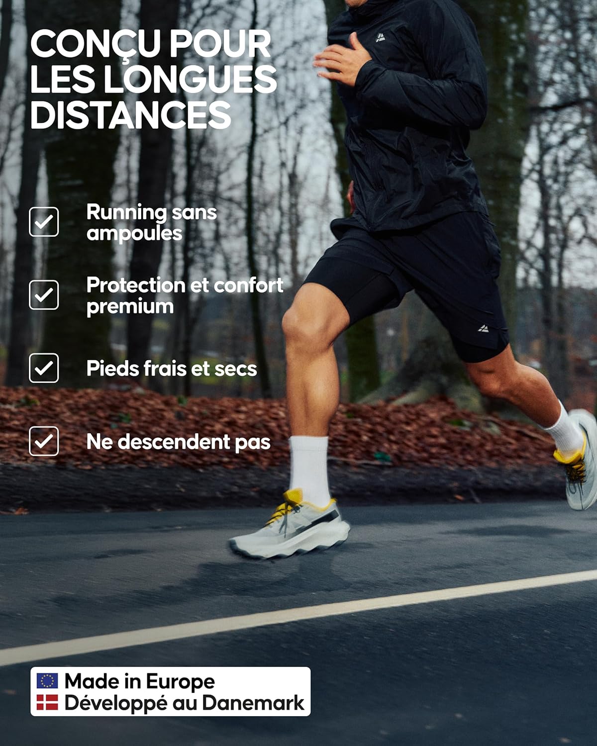 Detalle de Danish Endurance Chaussettes hautes de running longue distance (lot 3 ou 5) – confort sans frottement