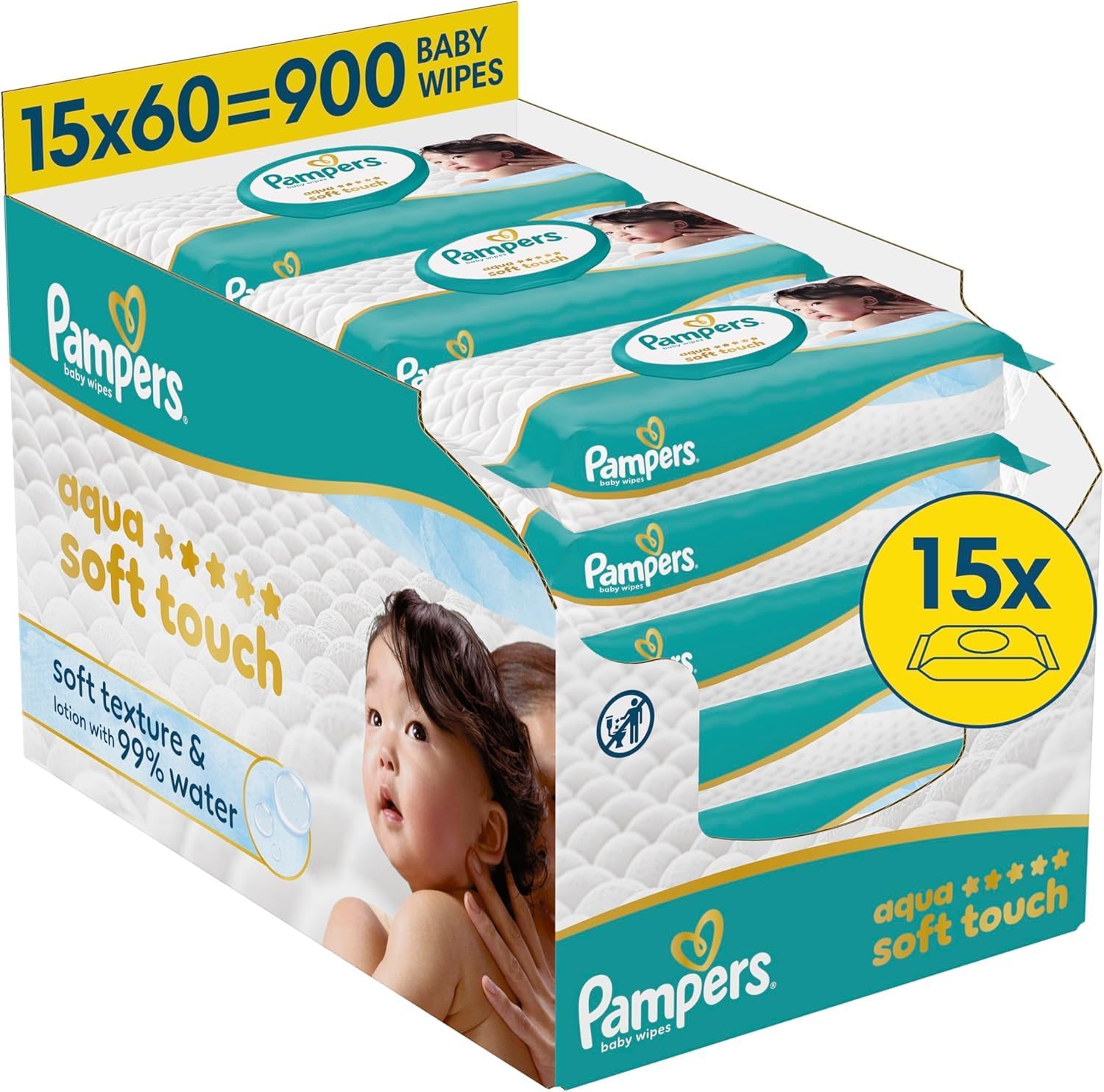 Thumbnail 6 de Pampers Aqua Soft Touch Baby-Feuchttücher mit 99% Wasser, 18 Packungen