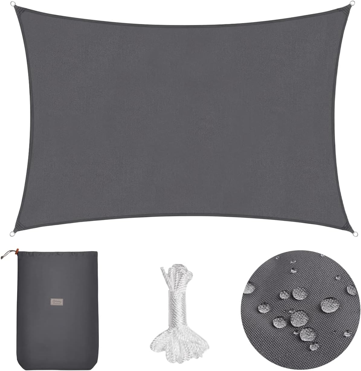 Detalle de Sekey Vela Ombreggiante Impermeabile 2x3m senza cucitura – Anelli Inox, PES 160g/m², UV 95%, Antracite