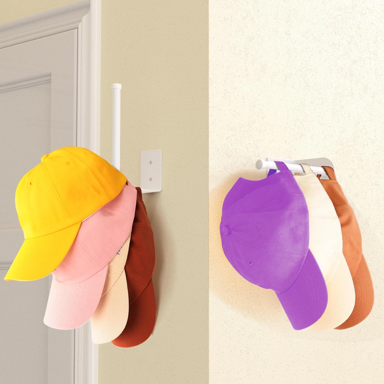 Detalle 1 de Durmmur Stainless Steel Wall Hat Rack, 2-Pack, White, Adhesive or Screw Mount