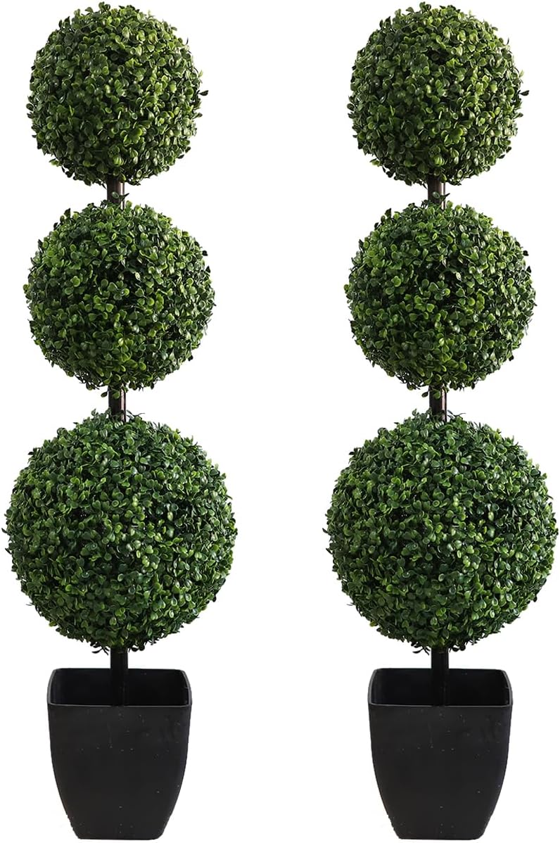 Detalle de momoplant Artificial Boxwood Topiary Ball Trees, 3.3ft Set of 2 – Durable, Ready-to-Display Indoor/Outdoor Decor