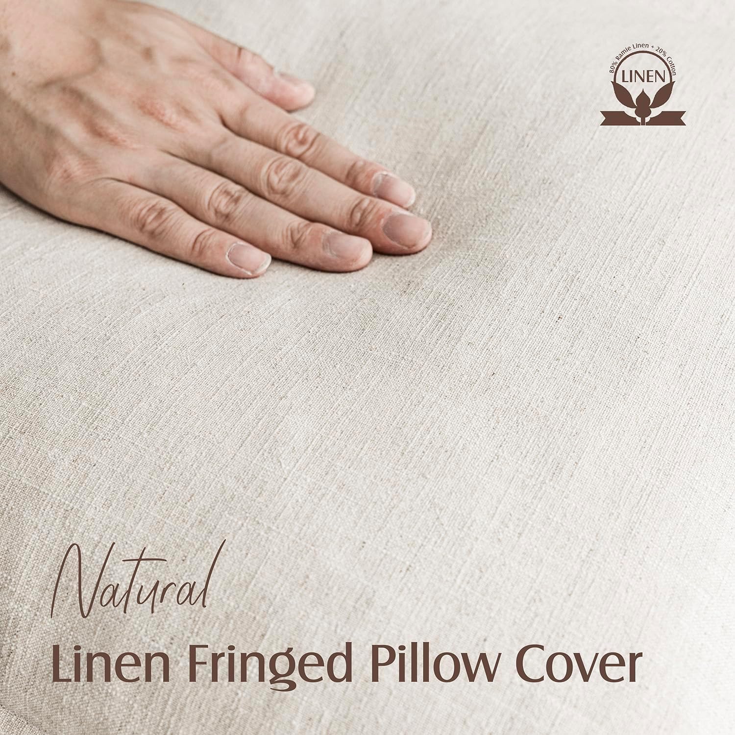 Detalle de Foindtower 2-Pack Decorative Linen Fringe Throw Pillow Covers (26x26) – Natural Beige