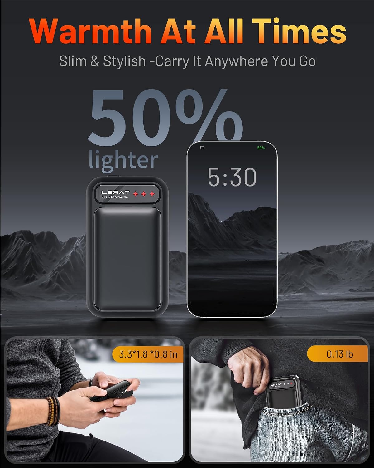 Detalle de Lerat M357 Rechargeable Hand Warmers, 2-Pack with 3 Heat Settings