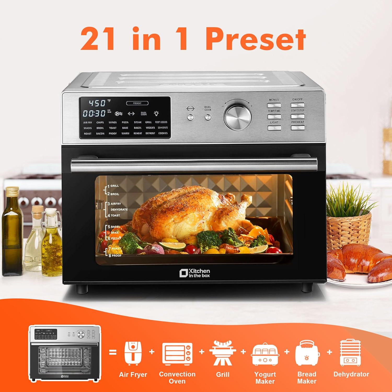 Thumbnail 1 de Kitchen in the box 32QT Extra Large Air Fryer Toaster Oven Combo (21-in-1) with Rotisserie & Dehydrate