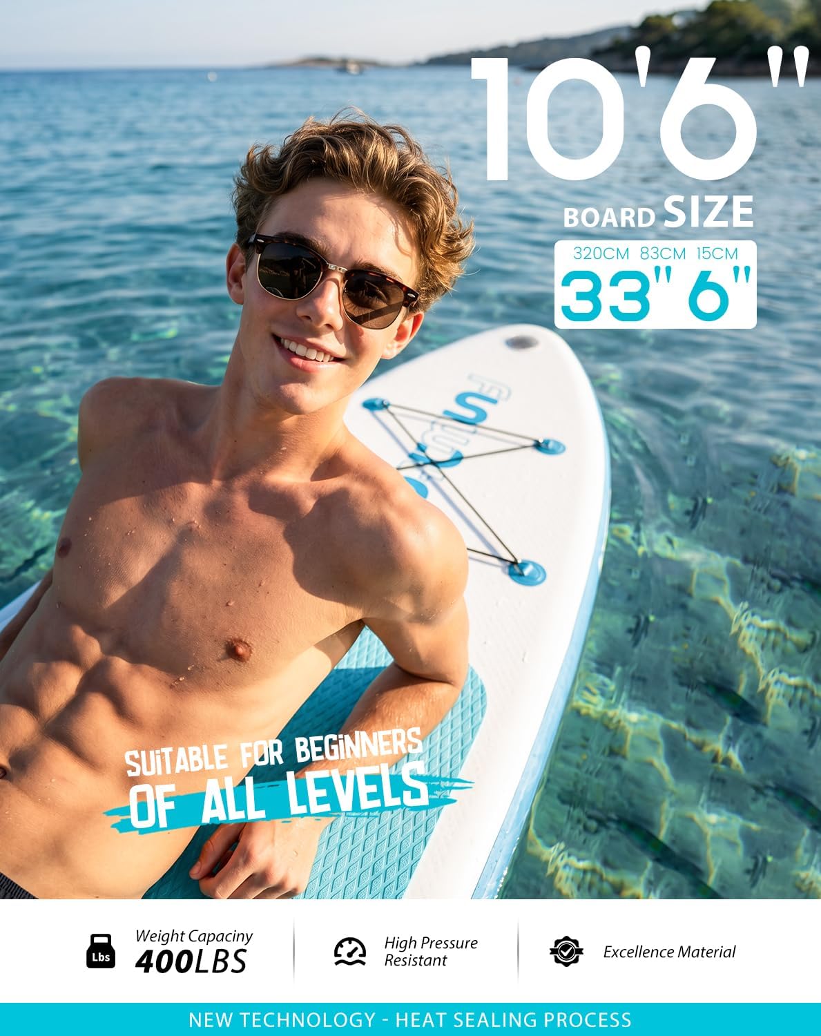 Detalle de FunWater 10'6" Inflatable Stand Up Paddle Board (Ultra-Light) with Non-Slip Deck & Paddleboard Accessories