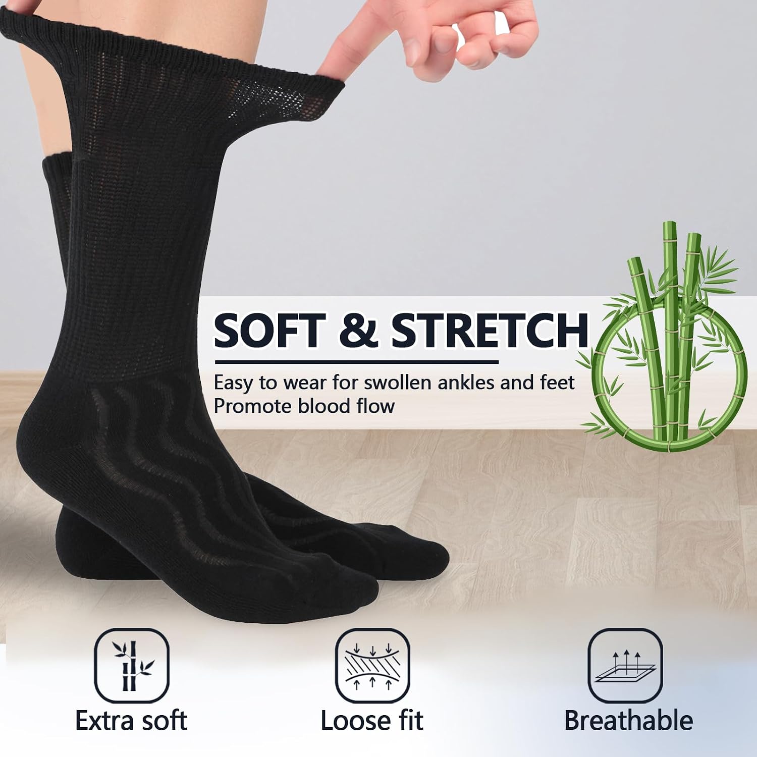 Detalle 2 de +MD Bamboo Viscose Diabetic Crew Socks with Seamless Toe and Cushioned Soles