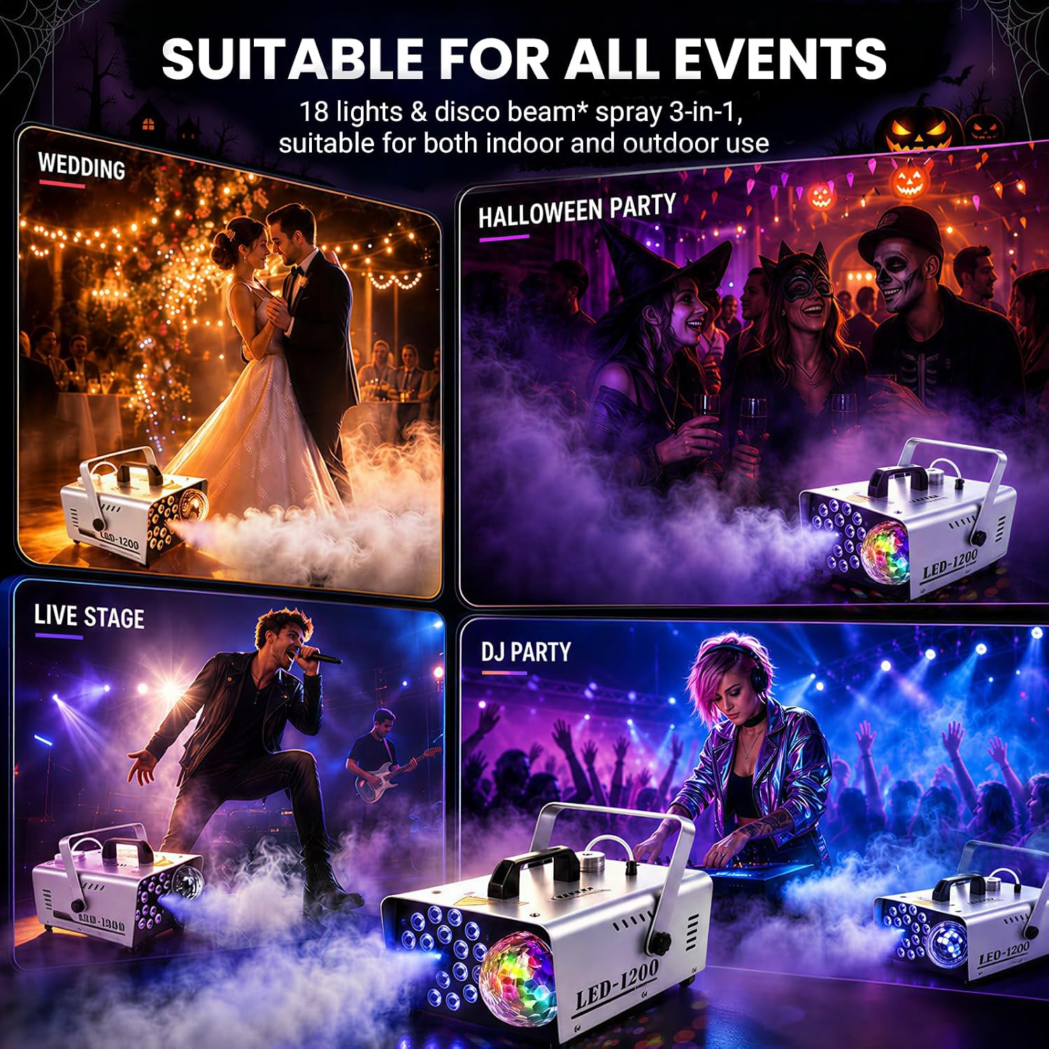 Thumbnail 6 de Gewaizhuan 1200W Fog Machine with Disco Light, 18 LEDs and Remote