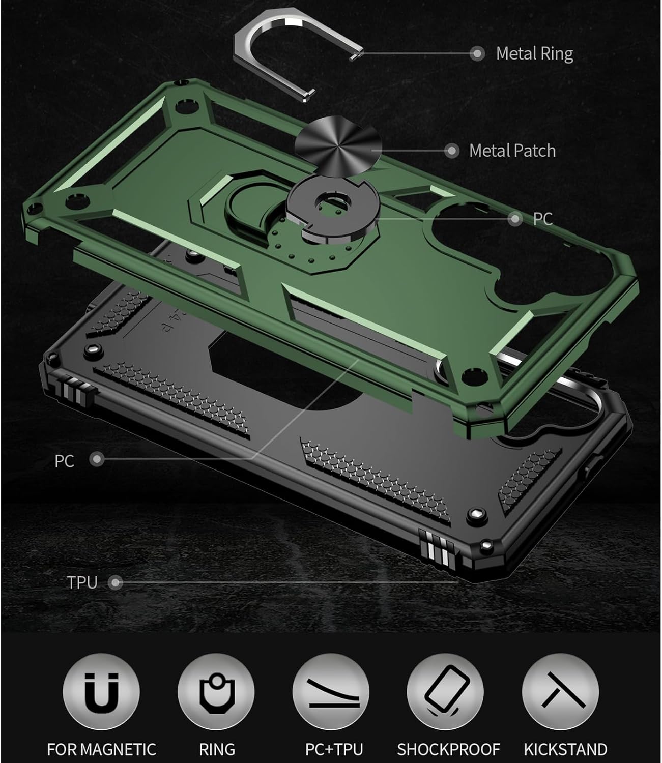 Thumbnail 4 de Auzuoton Samsung Galaxy S24 Case (Army Green) with 360° Rotatable Kickstand & Screen Protector