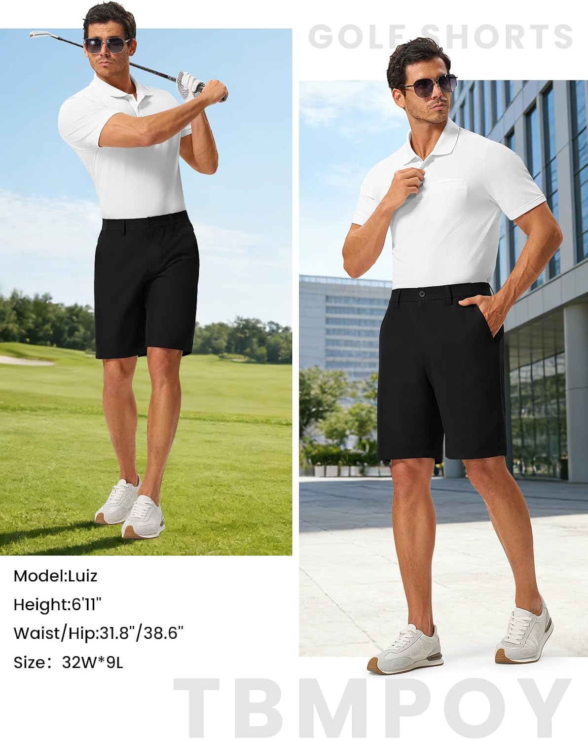 Detalle 2 de TBMPOY Men's 9" Golf Shorts with 4-Way Stretch, UPF 50 and 5 Pockets